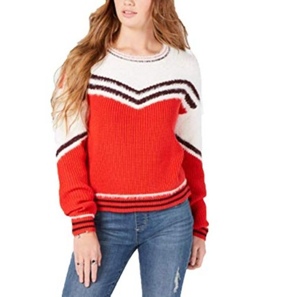 Ohmg Juniors Eyelash Trim Striped Sweater